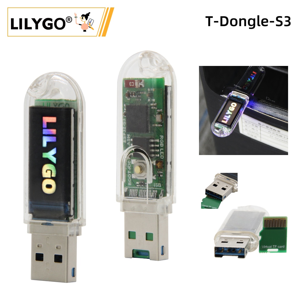 LILYGO® T-Dongle-S3 ESP32-S3 Development Board With Screen Dongle 0.96 inch ST7735 LCD Display Support WiFi Bluetooth TF Card