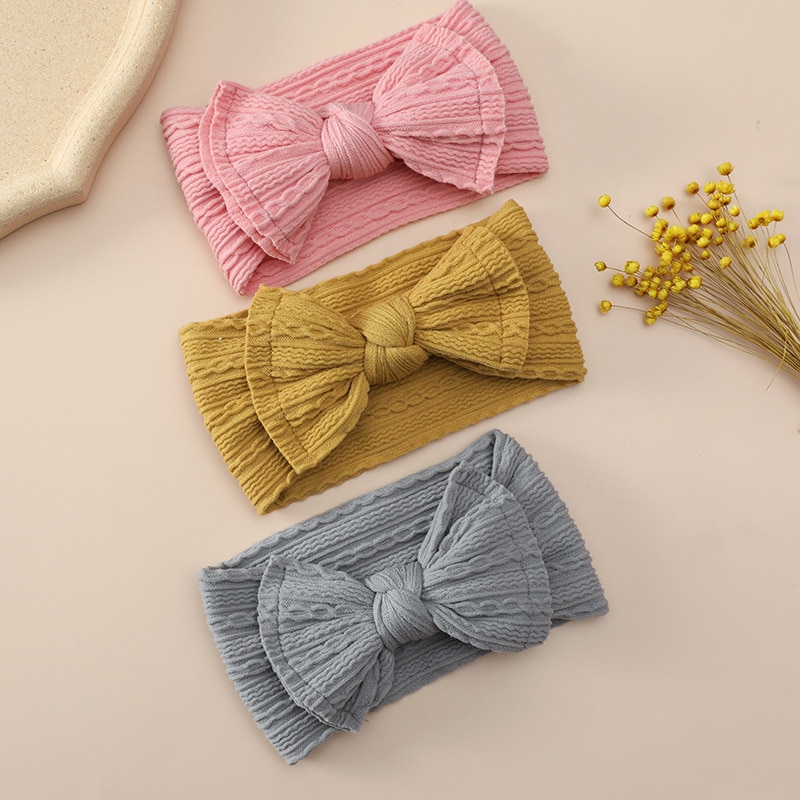 Cute Newborn Baby Headband Nylon Bow Knot Turban Girls Solid Color Elastic Hair Bands Children Toddler Hair Accessories