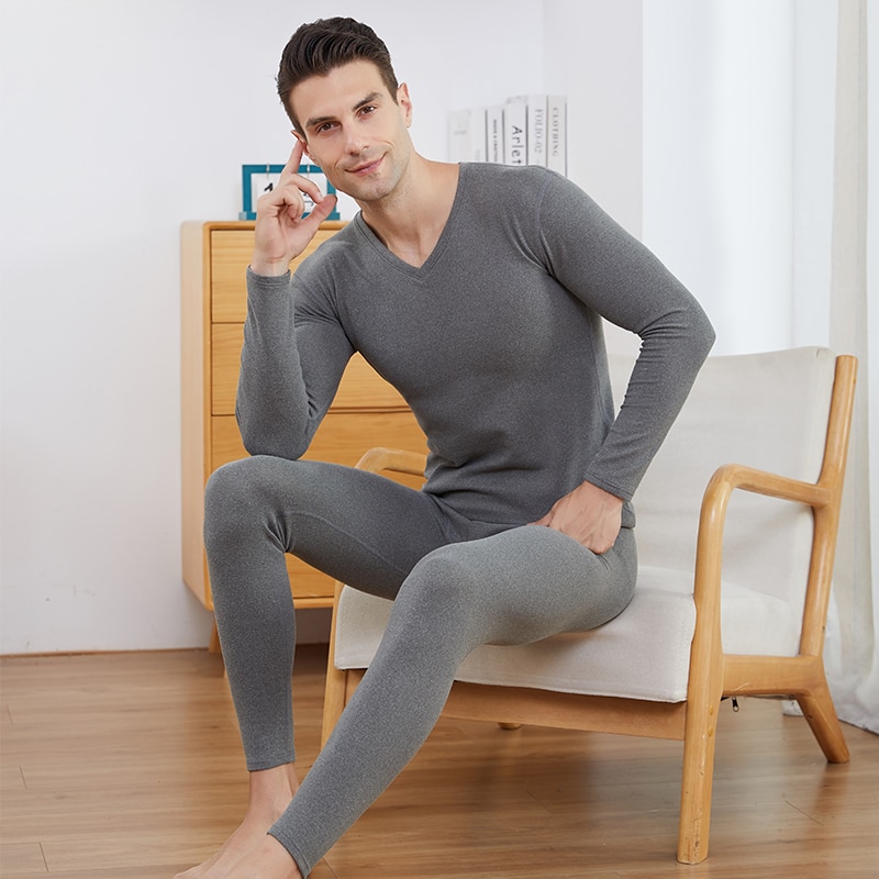 Winter Men's Thermal Underwear Sets Thick Long Johns Mens Warm V Neck Thermo Underwear Double Layer Thick Thermal Clothes
