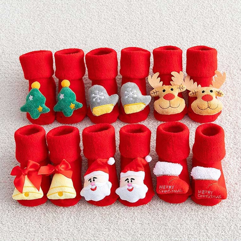 Cute Christmas Children's Socks Girls Non-slip Print Cotton Socks Kids Cartoon Thicken keep warm autumn winter Socks Clothi