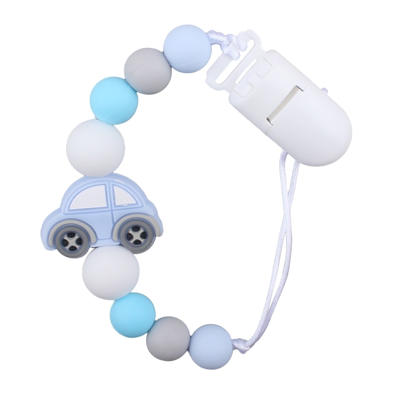 Baby Silicone Beads Pacifier Clip with Car Fire Truck Soothing Toy Teether Chain