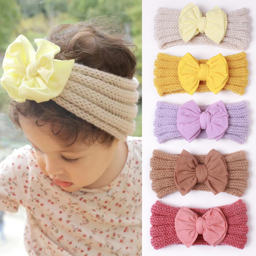 Europe and America Winter New Baby Warming Headband Cute Baby Nylon Bowknot Wide Brimmed Headband Children's Hair Band