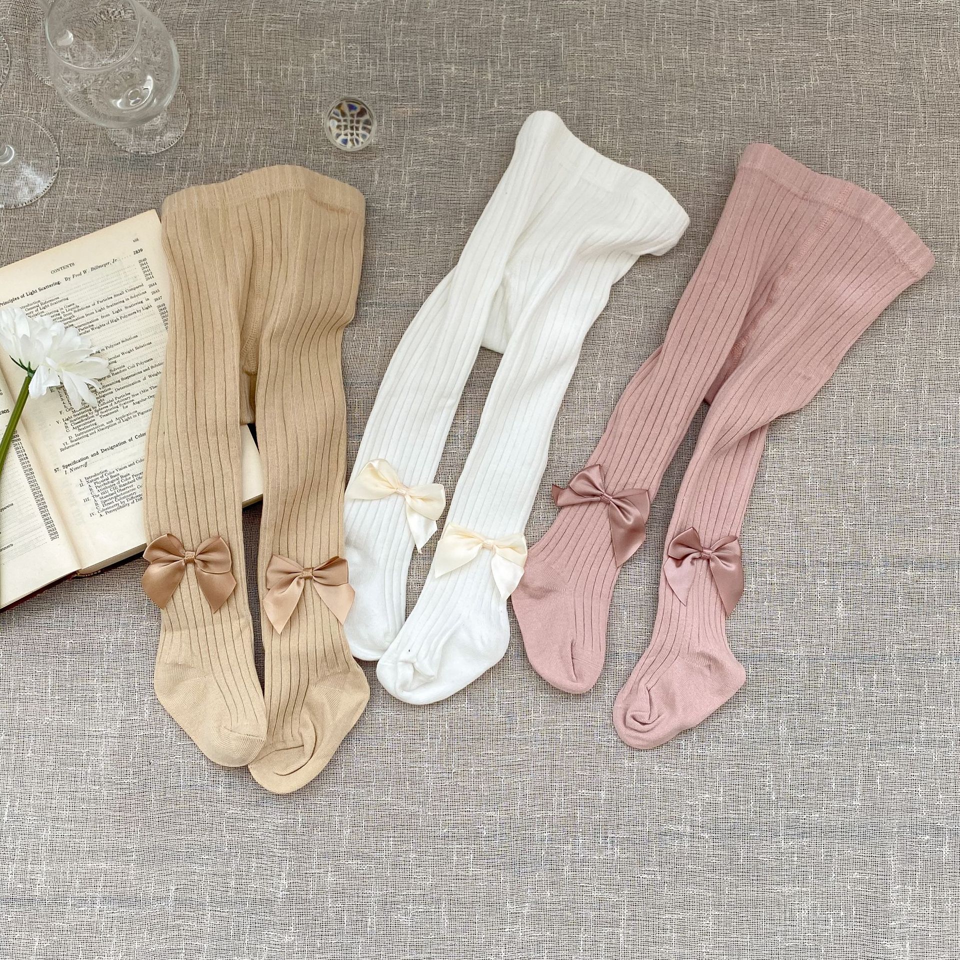 2022 Autumn New Fashion Kid Cute Bow Thin Pantyhose Girl Children Pit Striped Leggings Newborn Baby Cotton Pants Infant Clothes