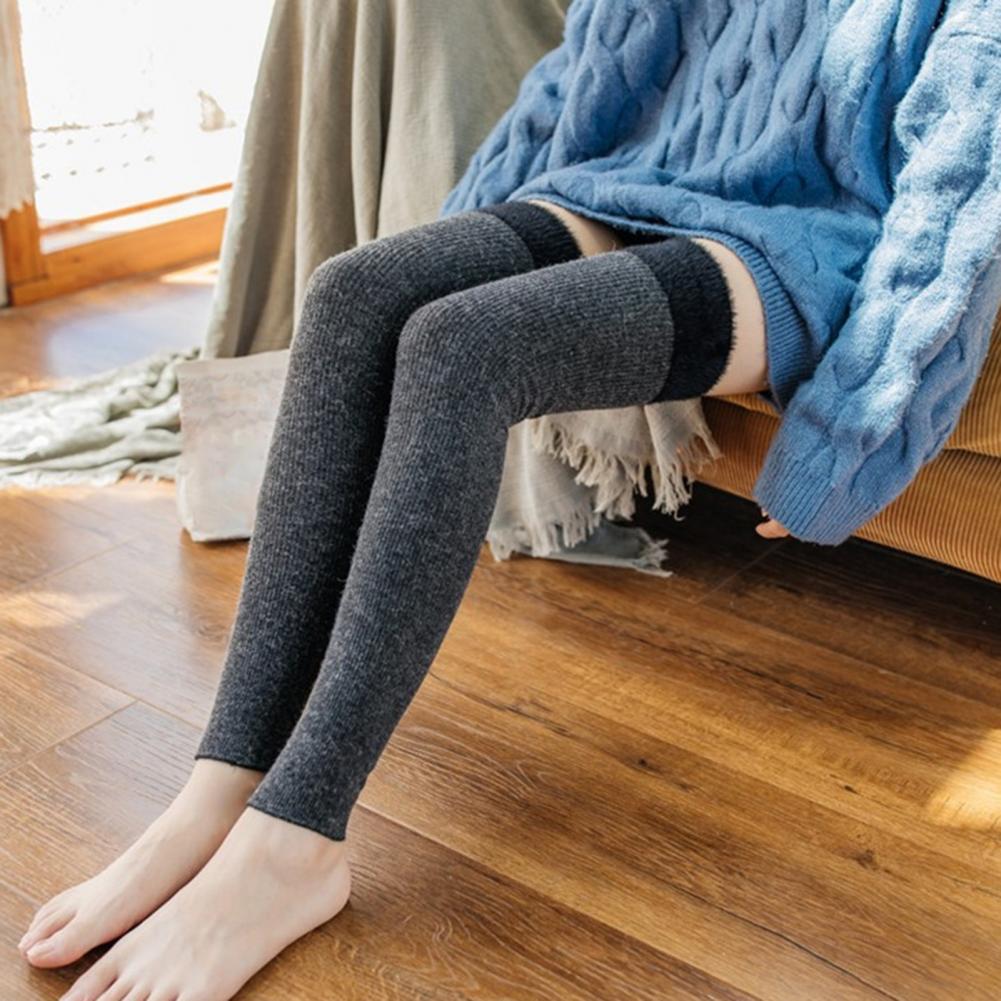 Ladies 1 Pair Trendy Contrast Color Over Knee Stockings Autumn Winter Leg Socks Stretchy for Party