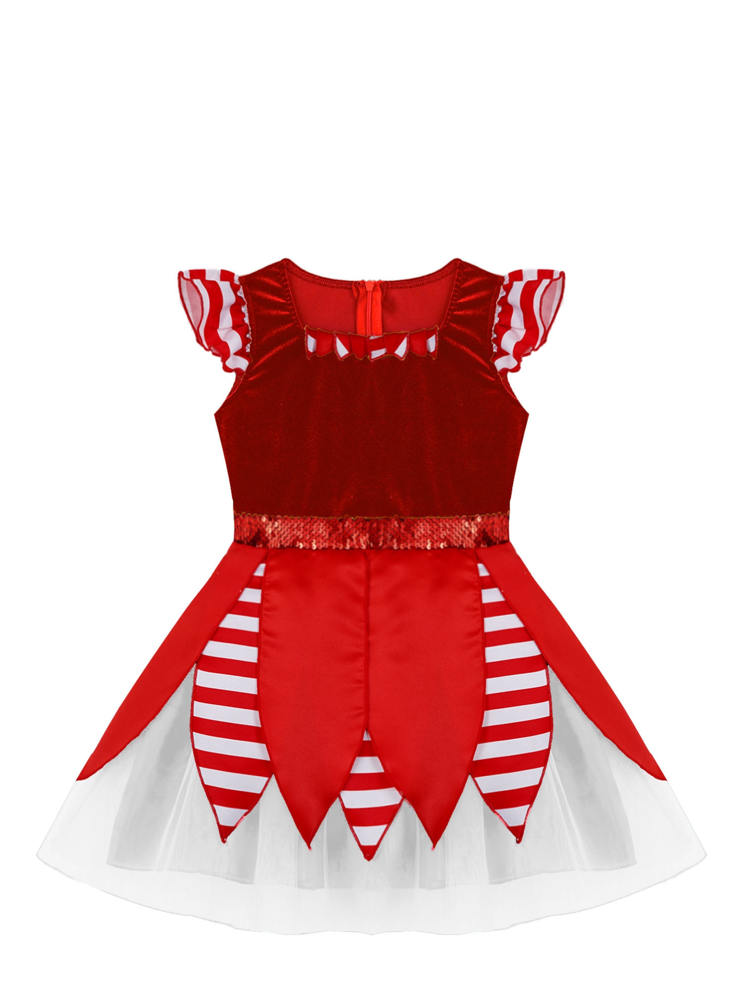 Kids Girls Dress Cosplay Christmas Costume Flutter Sleeve Striped Petal Shaped Dress for Holiday Party Dress