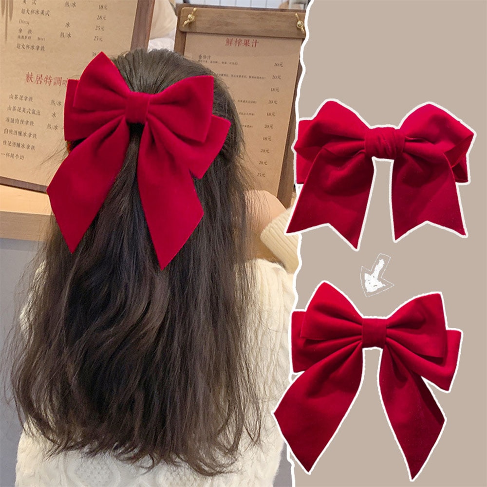Red Hair Clip Children's Big Bow Headwear Girls' Hair Accessories New Year Hair Clip