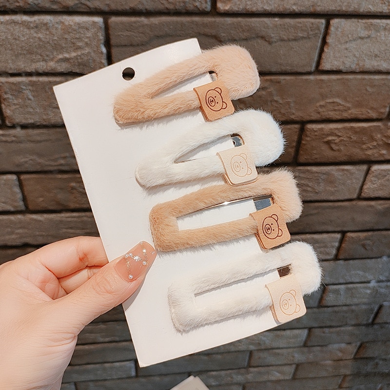 Korean Plush Hair Pin Coffee Color Bear Hair Clips Large Size Barrettes Basic Simple Headwear Girls Kids Women Hair Accessories
