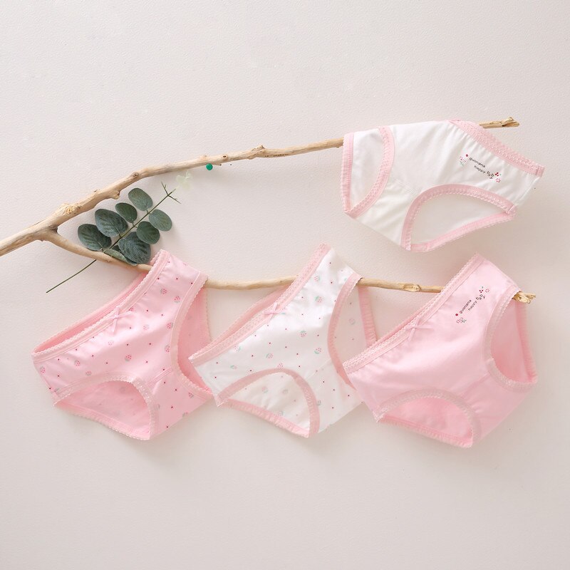 4pcs/Lot Girl Underwear Strawberry Cute Printing Briefs Pink Baby Kids Underpants 100% Cotton Children Boxers Size 3-16T