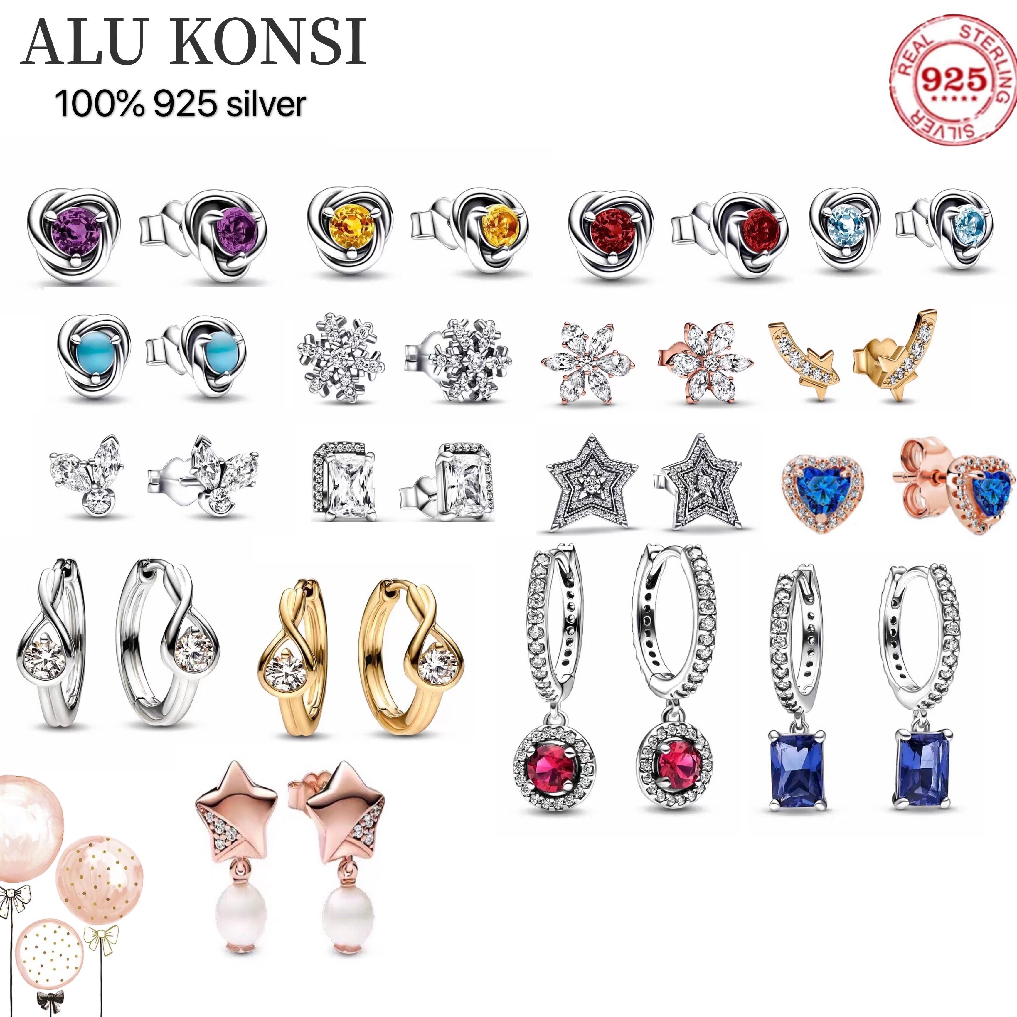 Fit Original luxury Real 925 Sterling Silver authentic pan earrings circular circle For Women DIY fashion wedding Jewelry