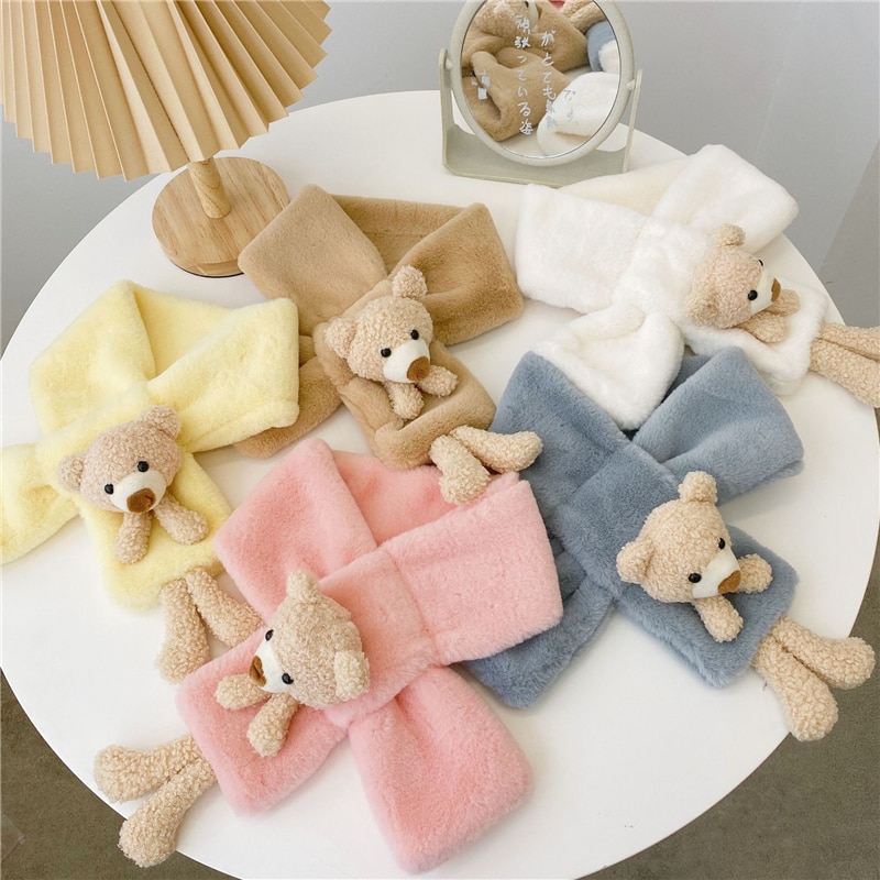 Cute Cartoon Bunny Bear Girls Scarf For Kids Soft Plush Thicken Warm Winter Scarves For Children Girl Boy Children's Scarf 