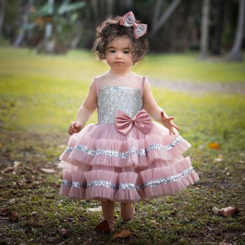 2-7 Years Girls Christmas Dress 2023 New Flower Girl Desses For Weddings Party Kids Sequin Fluffy Tulle Prom Festival Ball Gowns