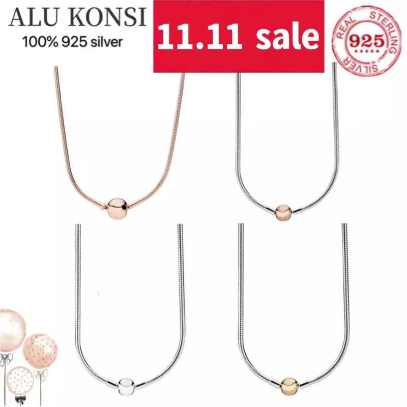 Original 925 Sterling Silver pan Necklace Clasp Snake Chain Necklace Fit Bead Charms For Women fashion Jewelry