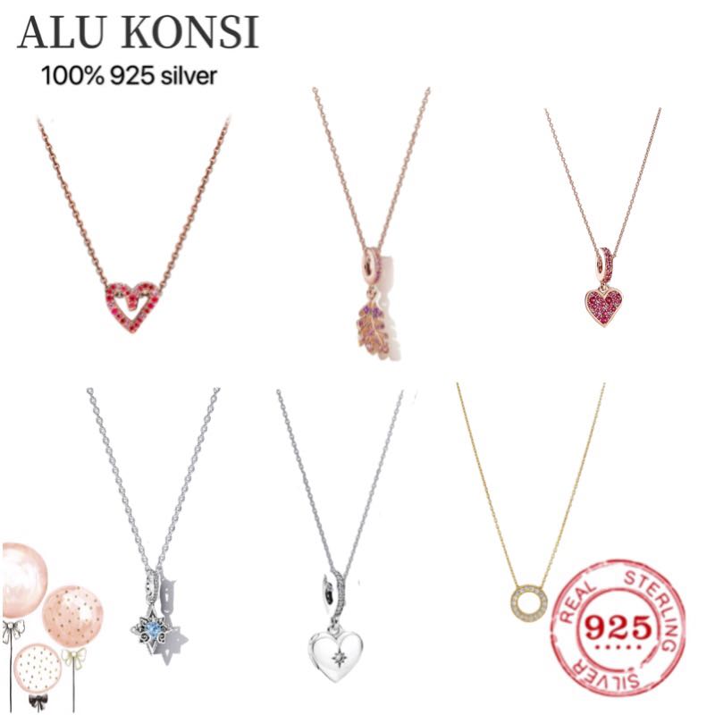 925 sterling silver Original necklace shining heart string ornaments like leaves pearl blue star For pendant Women Jewelry