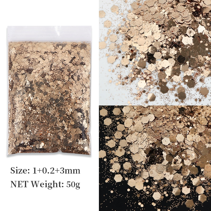 50g Sparkly Resin Filling Gold Silver Powder Pigment Glitter For Epoxy Resin Filler Silicone Mold Mixed Hexagons UV Resin Sequin