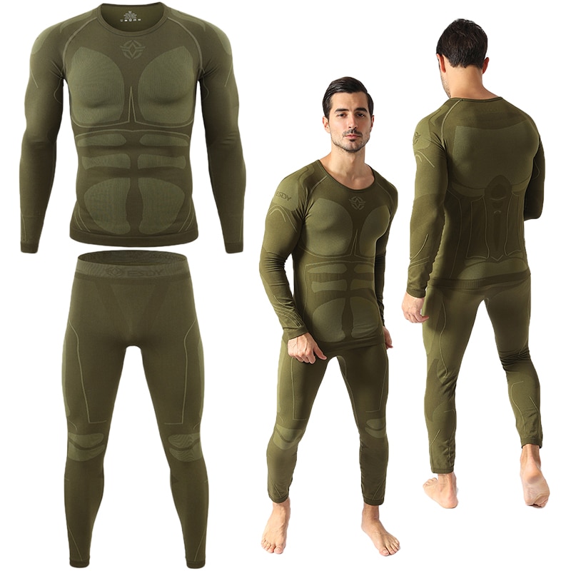 Warm Autumn Winter Long Sleeve Outdoor Thermal Underwear Set Fleece Slim Fit Army Tactical Hiking Military Clothes
