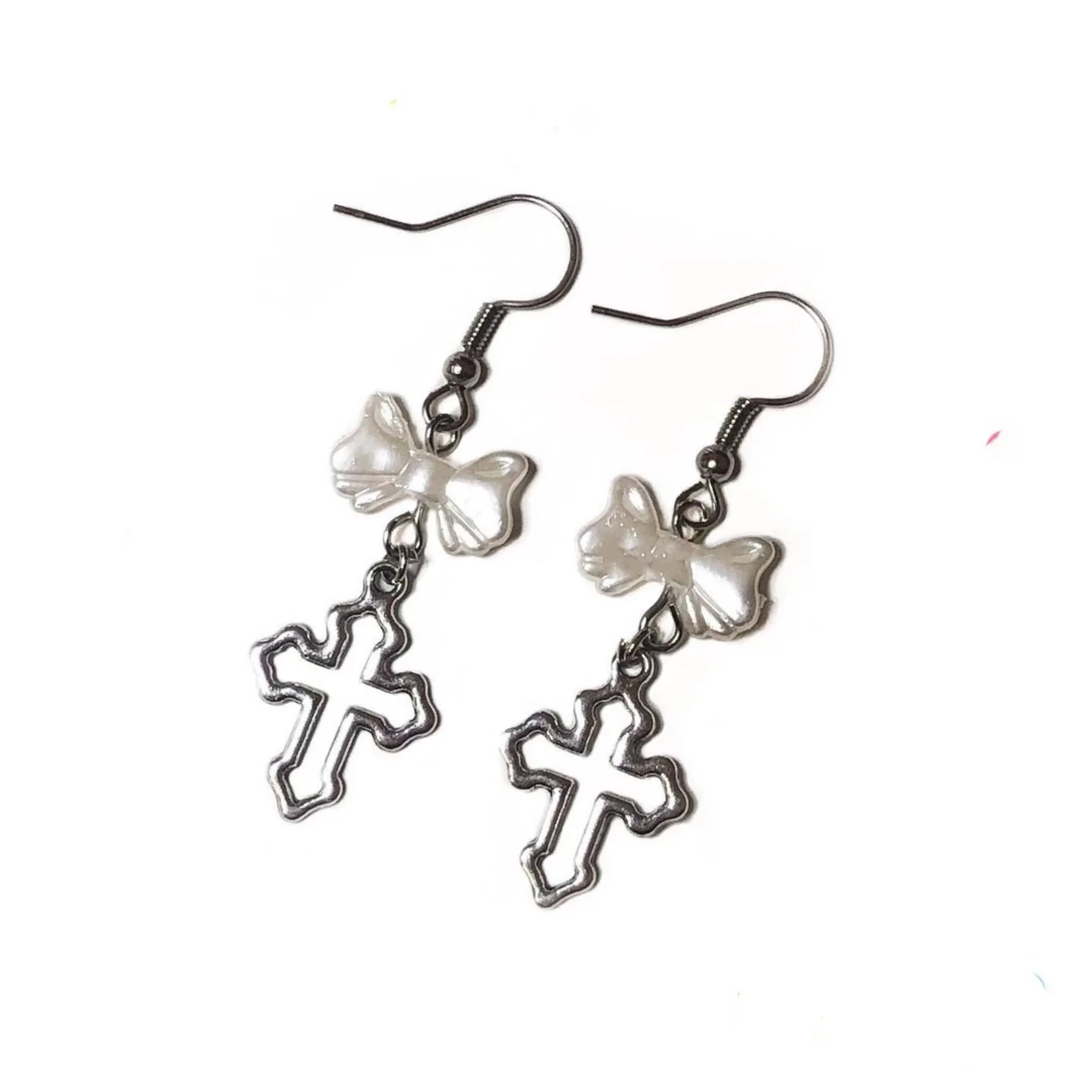 Vintage Hollow Cross Bow Knot Drop Earrings for Women Fashion Sweet Cool Cute Girl Dangle Earrings