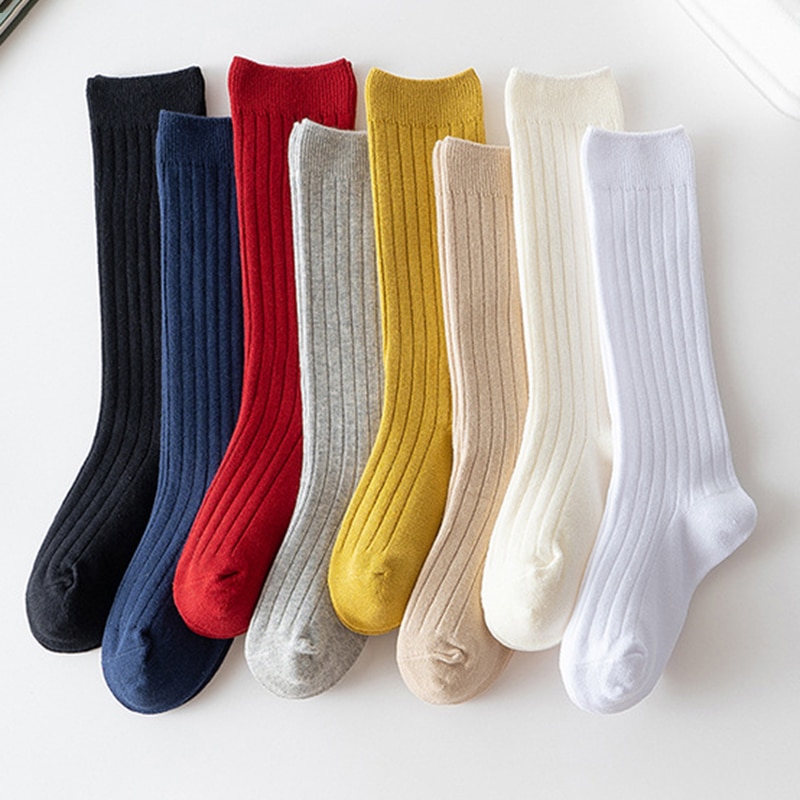 Kids Baby Knee Socks Comfortable Double Needle Children's Socks Girl Princess Solid Sock Toddlers Boneless Sewing Cotton So