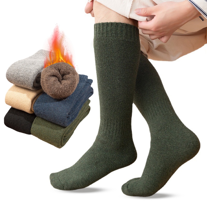 3 Pairs Winter Thick Warm Men's Knee Wool Long Socks Harajuku Retro Compression High Male Sock Plush Soft Long Stocking Wom