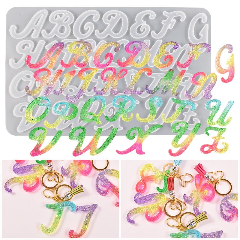 Epoxy Resin Letter Mould Key Chain With Hole Alphabet Diy Earring Pendant Bracelet Key Pendant Resin Silicone Key Chain Mould