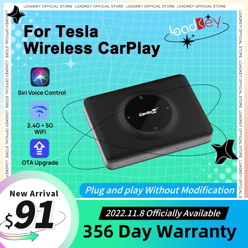 LoadKey Wireless CarPaly For Tesla Model 3 Model YX Model S Adapter 5G Auto Converter Siri Voice YouTub Netflix Map Waze Spotify