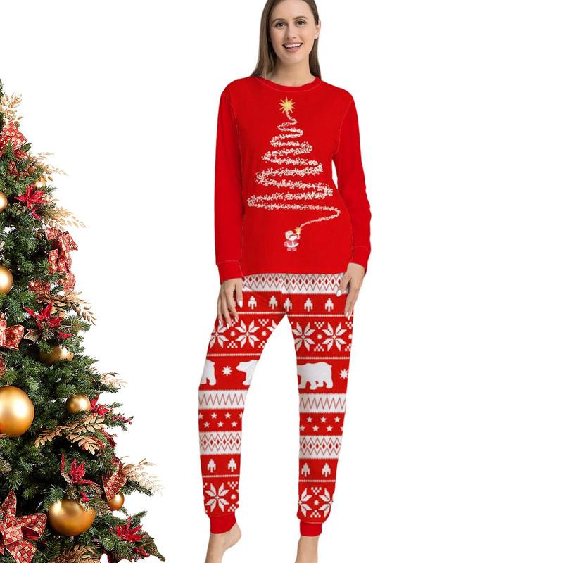 Family Christmas Matching Pajamas Sets Couples Sleepwear Holiday Nightgown For Adults Kids Crewneck Warm Nightgowns For Home