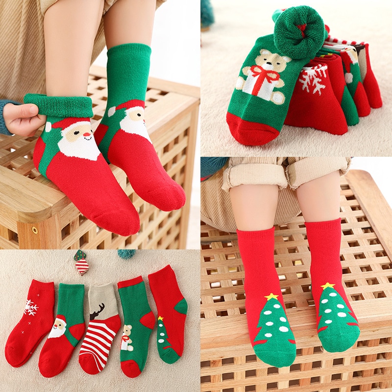 5 Pair Christmas Socks for Children Kids Men Family Winter Autumn Warm Socks Xmas New Year Socks Cotton Santa Claus Socks