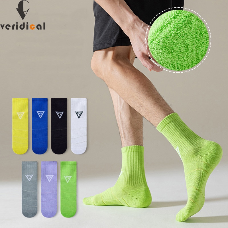 3 Pairs Mans Short Athletic Sport Socks Compression Towel Bottom Outdoor Basketball Bike Running Fitness Socks Bright Color