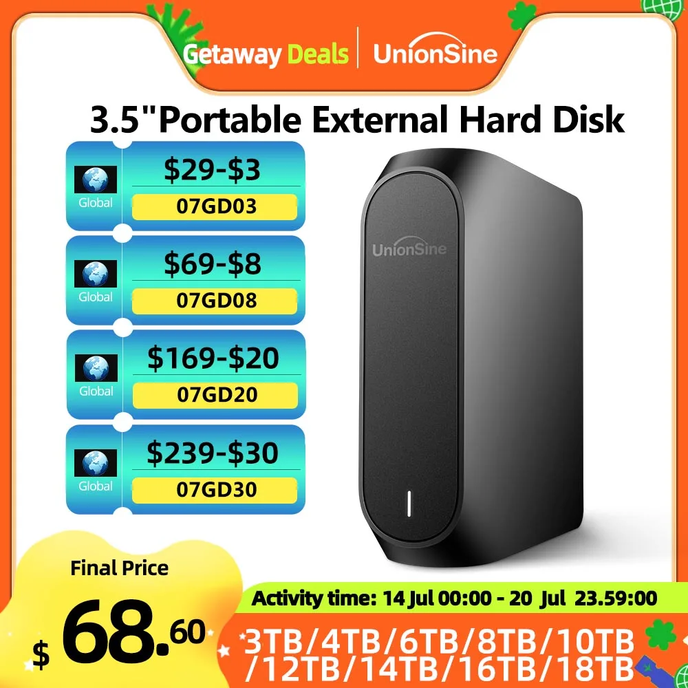 UnionSine 4TB 8TB 10TB 12TB 16TB 18TB 3.5"USB 3.2Gen External Hard Disk HDD Compatible