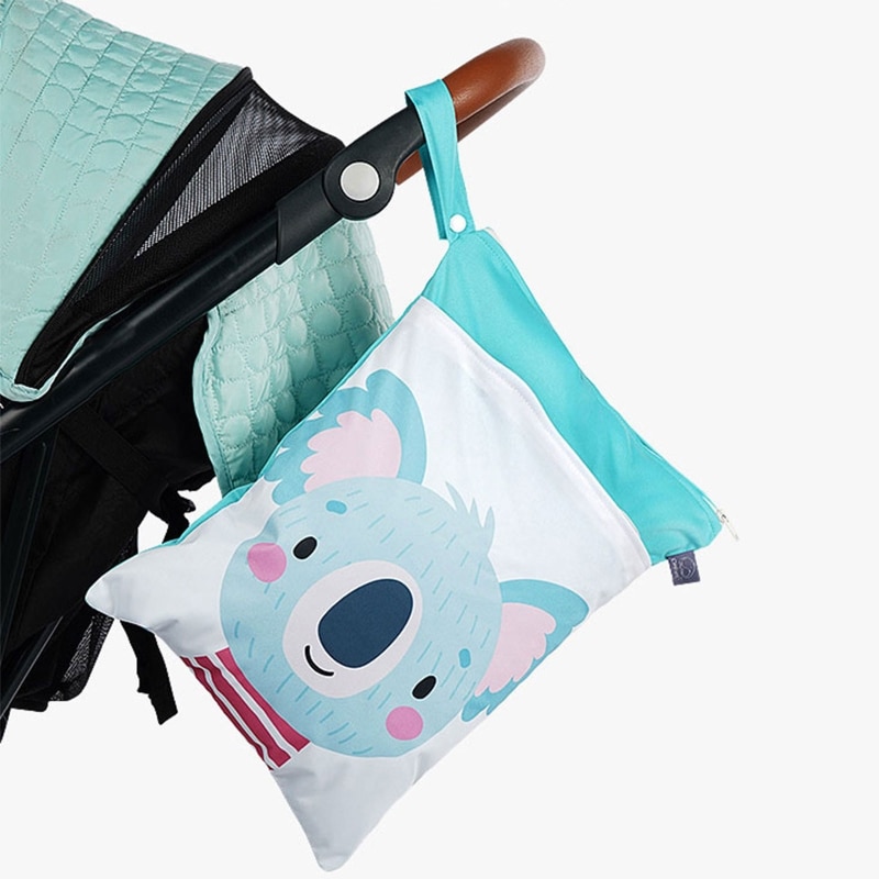 Baby Diaper Bag Cartoon Print Waterproof Wet Dry Nappy Zipper Handbag Stroller Carry Pack Travel Outdoor Wet Diaper Pouch Bags