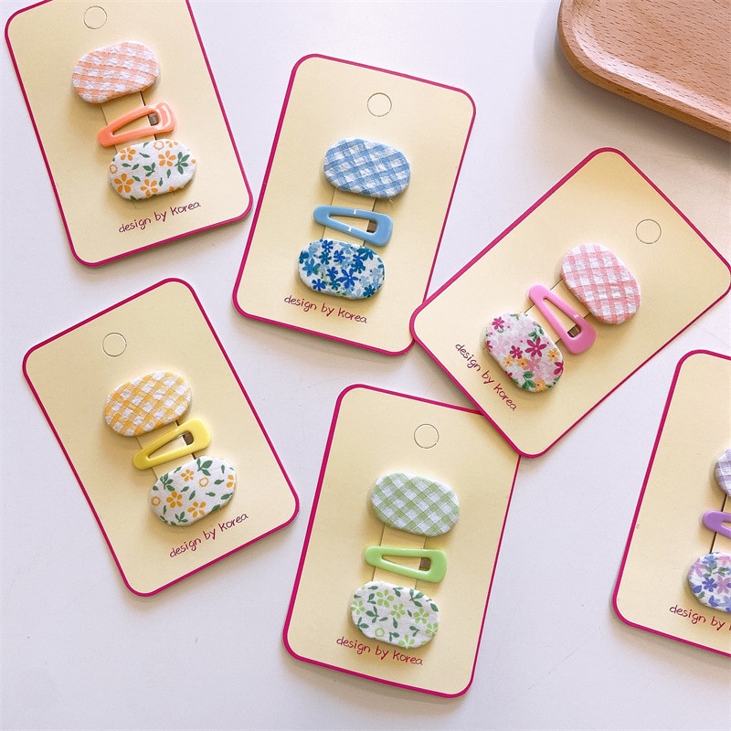 3pcs Plaid Hairpins for Baby Girls Mini Korean Floral Oval Hair Pin Little Girl Cute Side Clip Bangs Clip Cheap Baby Stuff
