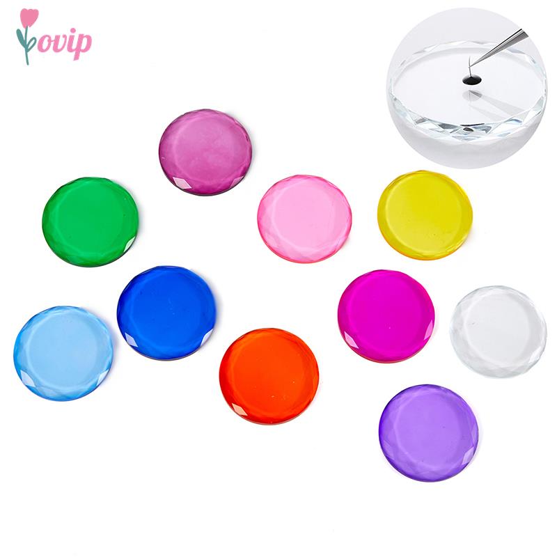 1PC Round Crystal Jade Stone Holder Colorful Eyelash Extension Glue Adhesive Stereo Glass Pallet Grafting Makeup Tools