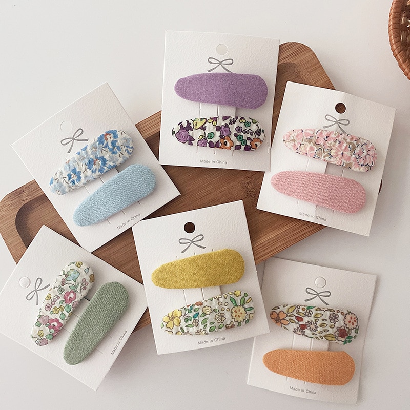 2pcs/set Japanese Sweet Kawaii Hair Pin Clip Headband Korean Cute Candy Color Floral Baby Cloth Hairpin for Girls Accessories