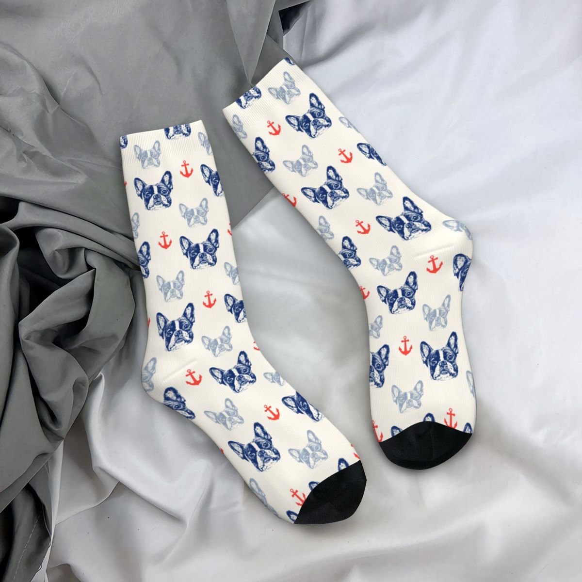 Hip-hop French Bulldog Anchor Sports Socks Polyester Long Socks for Women Men Non-slip