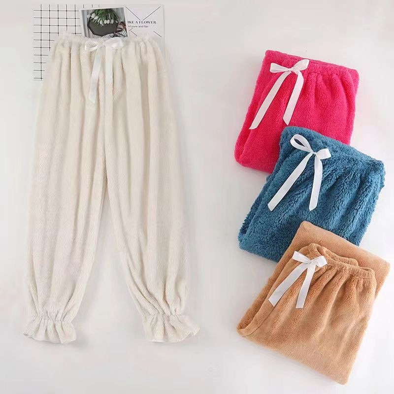 Winter women's Flannel Pajamas Warm Home Pants Thickened Oversize Loose Solid Color Cute Plush Pants 2023 New Product