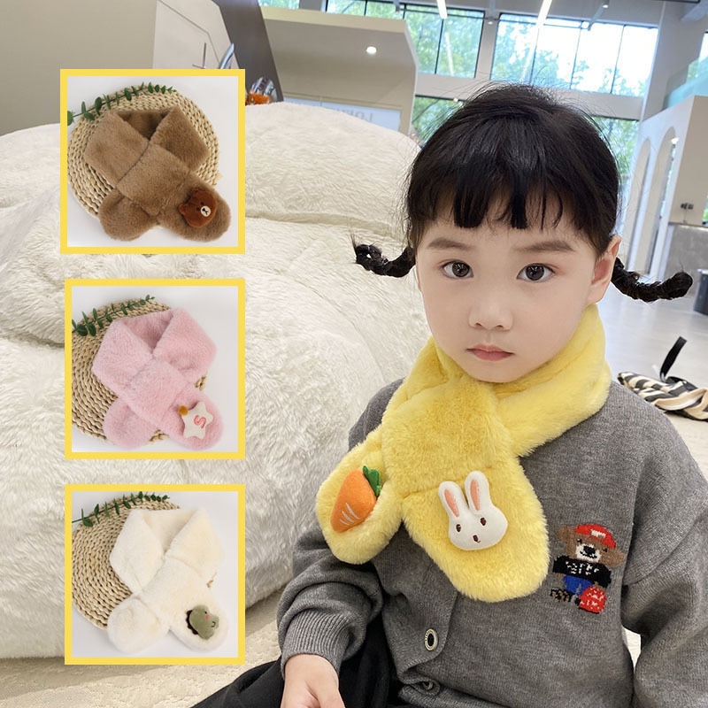 2022 Autumn Winter Soft Plush Children Scarf Cute Cartoon Girl Baby Thick Warm Scarf Outdoor Kids Neckerchief Baby Accessories