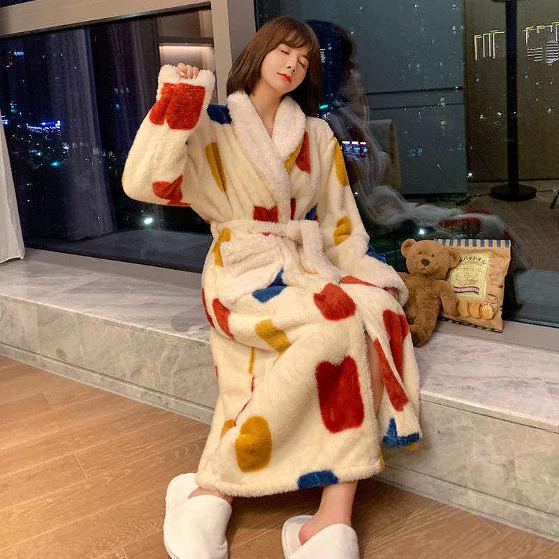 Coral Fleece Nightgown Women Winter Flannel Plus Velvet Warmth Princess Long Sweet Bathrobe Spring Autumn Pajamas Winter Robe