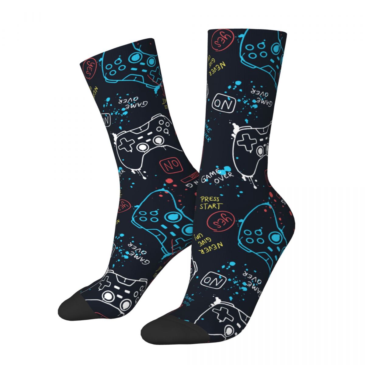 Harajuku Seamless Joysticks Gamepad Prints Soccer Socks Game Gaming Polyester Crew Socks for Women Men Sweat Absorbing