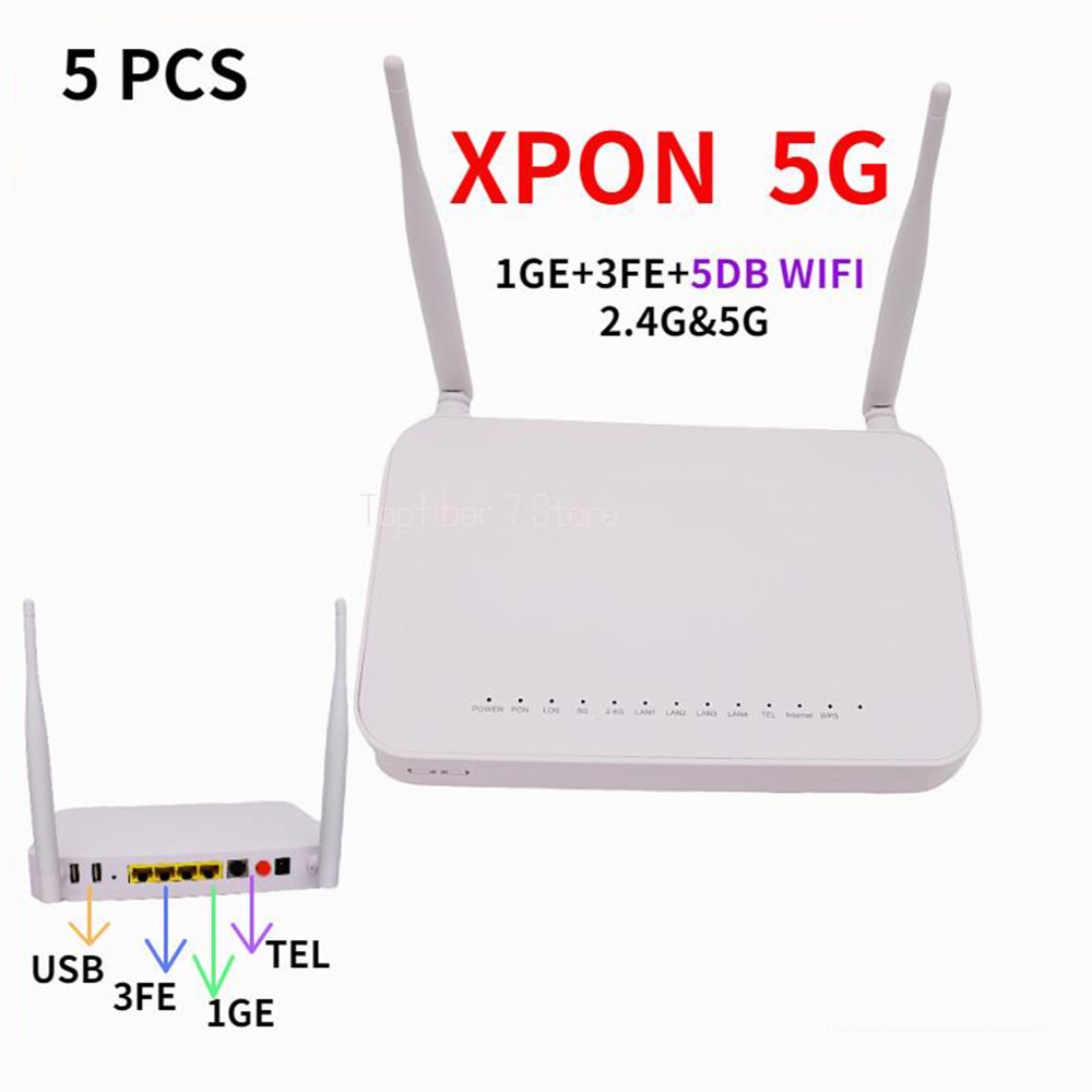 5pcs 5G XPON ONU 1GE+3FE+5DB WIFI 2.4G&5G Dual Band FTTH Optical Fiber ONT OLT EPON GPON without Power