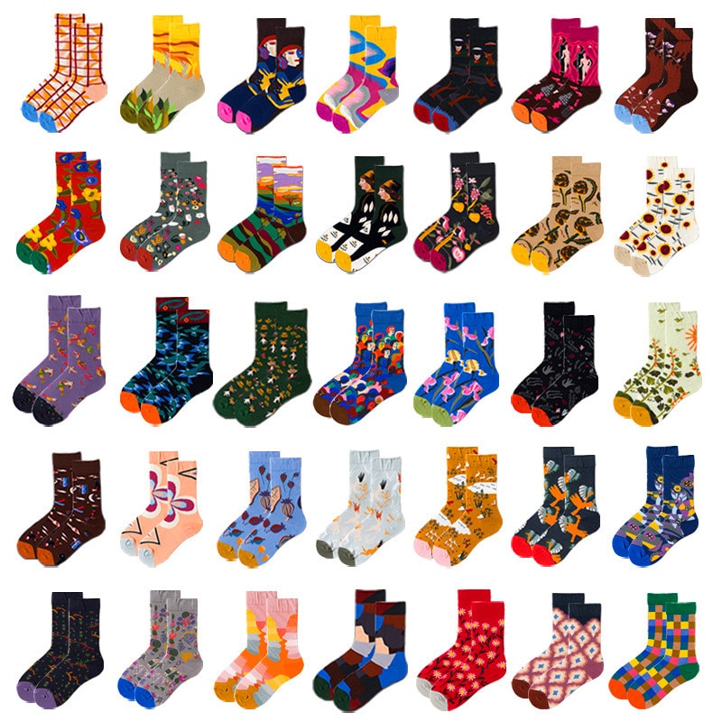 New Popular Fashion Creative Leisure Funny Harajuku Art Abstract Oil Painting Socken French Men's And Women's Round Ne