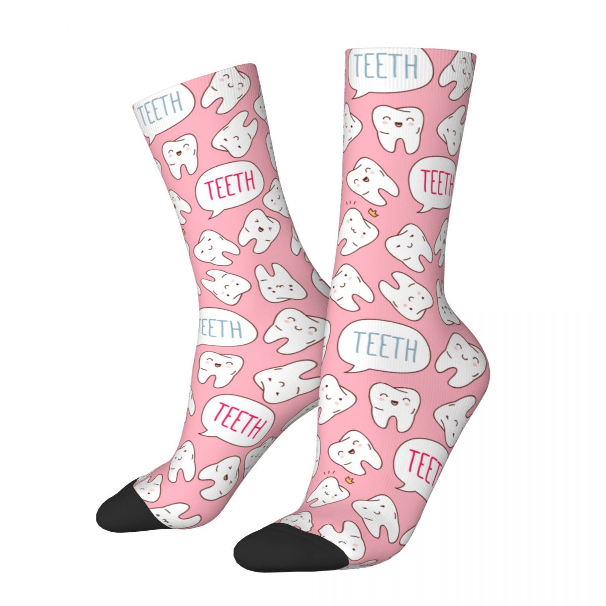 Harajuku Cute Teeth Pink Sports Socks Polyester Crew Socks for Unisex