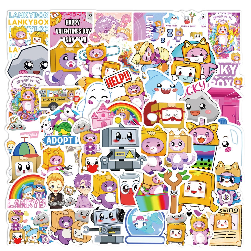 10/50PCS Cute Lankybox Cartoon Stickers DIY Motorcycle Travel Luggage Phone Guitar Fridge Laptop Funny Sticker Kid Toy Gift