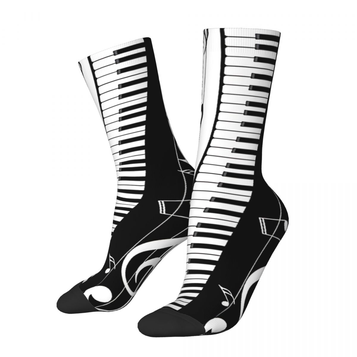 Hip Hop Vintage Minimalistic Piano Keys Crazy Men's Socks Unisex Music Pattern Art Harajuku Pattern Printed Crew Sock Boys 