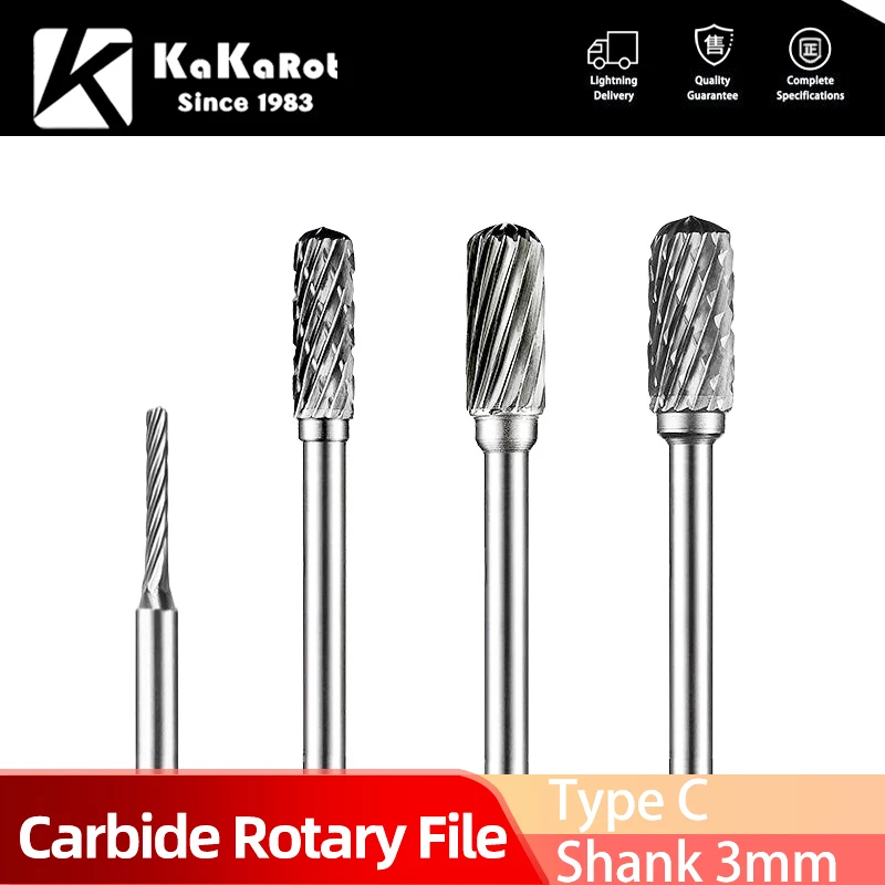 KaKarot 3mm Shank C Type C0513M0 C0413 Tungsten Carbide Rotary Files Burr Drill Bits CNC Engraving