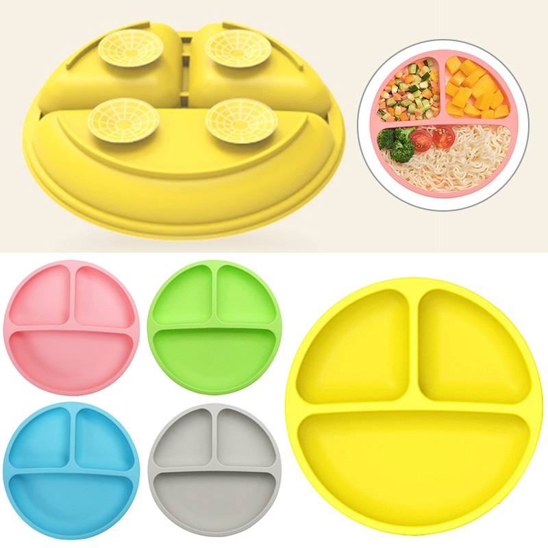 Retro Kids Feeding Plate Silicone Sucker Bowl Baby Infant Safe Dining Plate Cute Cartoon BPA Free Children Dishes Tableware