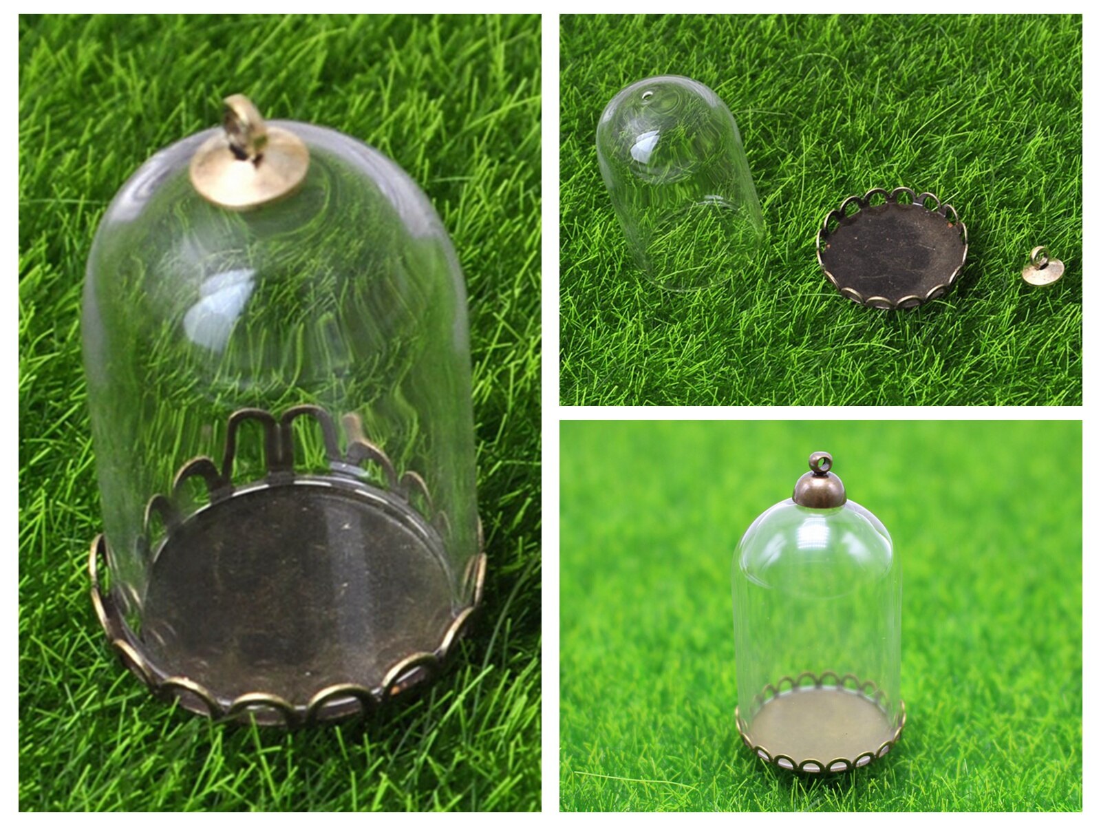 DIY Glass Cylinder Bottle Pendant 18X25mm with Bronze Base Memory Locket Wide Op