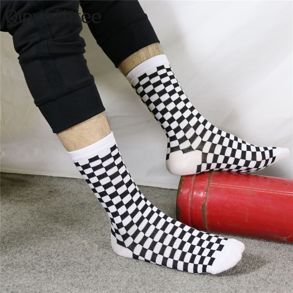 Korea Harajuku Trend Men Checkerboard Socks Geometric Checkered Hip Hop Cotton Women Unisex Streetwear Novelty Sokken Dropship