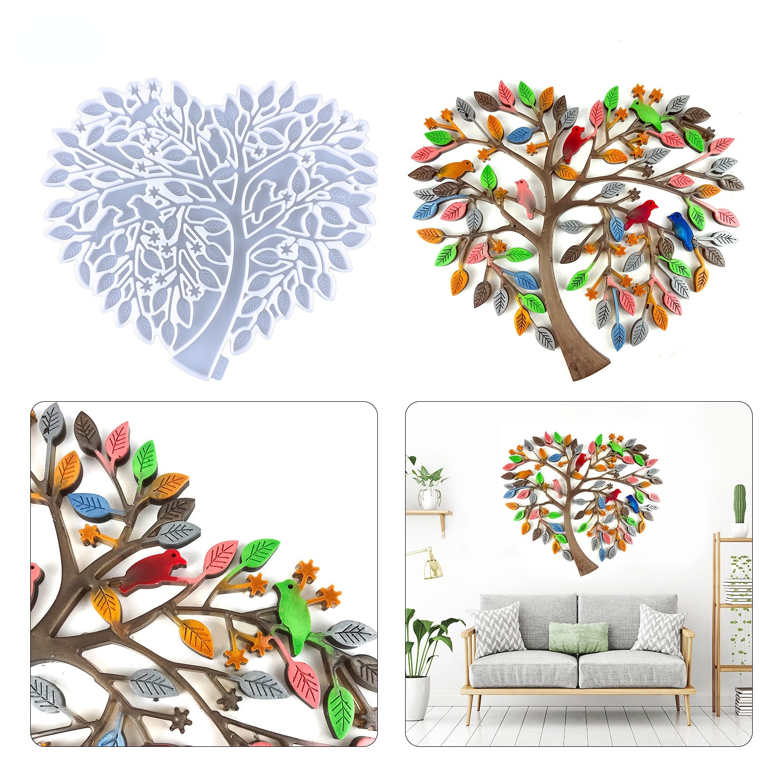 Love Tree Wall Hanging Epoxy Resin Mold DIY Valentine's Day Heart-shaped Tree of Life Wall Hanging Decoration Silicone Mold