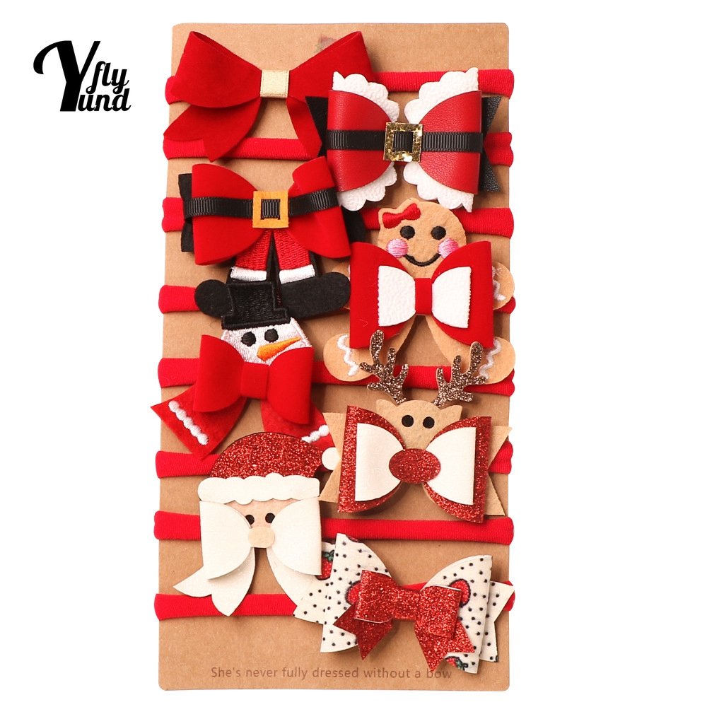 Yundfly 1PCS Nylon Baby Girls Headband Bows Christmas Holiday Bear Deer Cartoon Hair Accessories for Kids Toys Photography Props