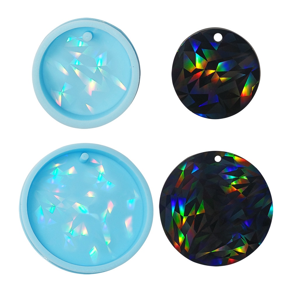 DIY Holographic Laser Size Round Keychain Crystal Epoxy Resin Silicone Mold