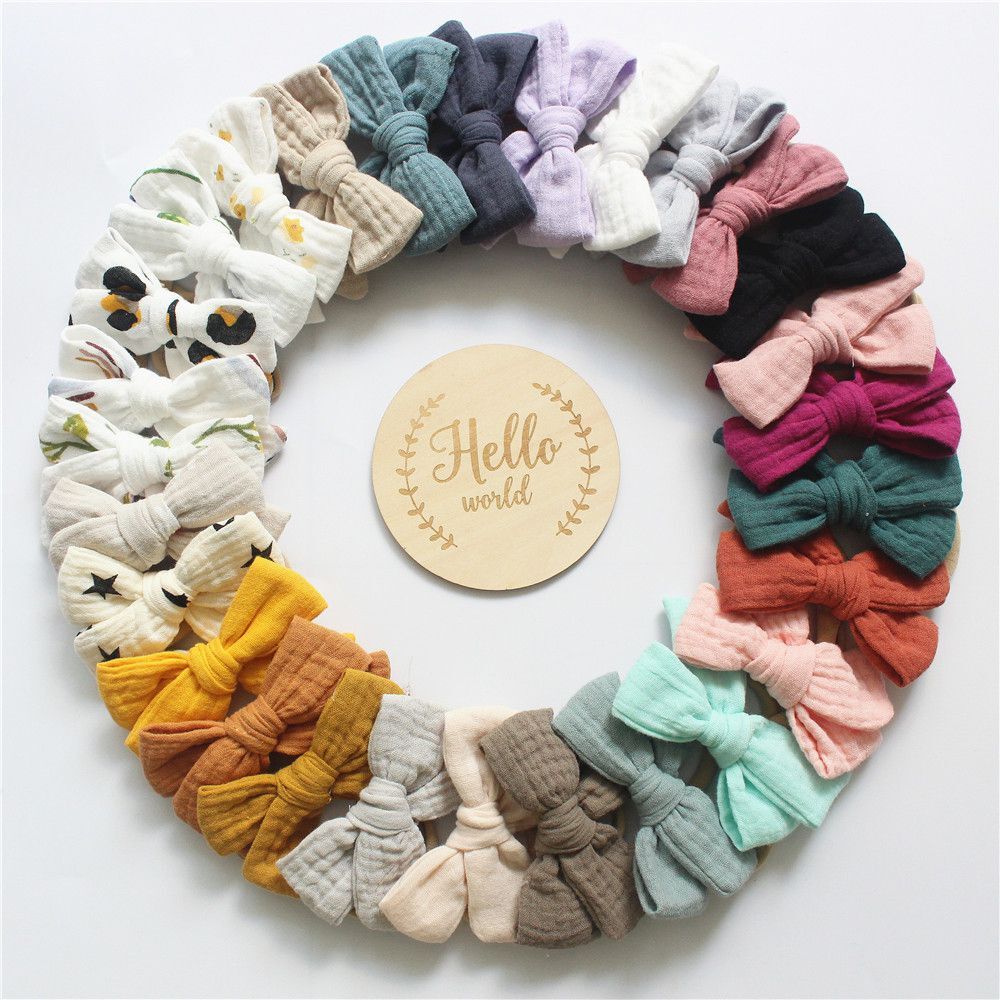 30Pcs/Lot 3.8" New Muslin Cotton Hair Bow Baby Girl Hair Clips Hair Bow Headbands Solid Color Kids Hair Accessories Hairgri
